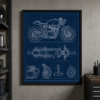 Cafe Racer Motorcycle Blueprint Framed Print - Workshop Wall Art product image