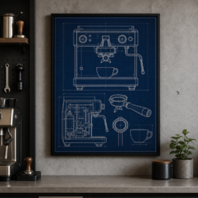 Espresso Machine Blueprint Framed Print - Workshop Wall Art
