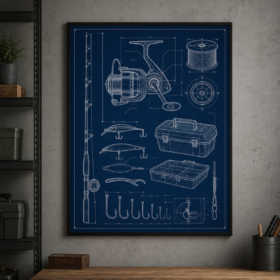 Fishing Tackle Blueprint Framed Print - Workshop Wall Art
