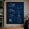Golf Club Set Blueprint Framed Print - Workshop Wall Art product image