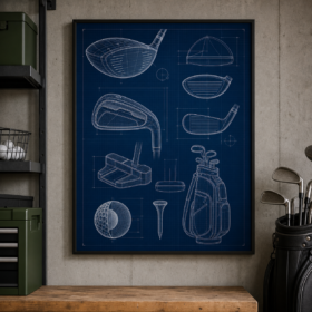 Golf Club Set Blueprint Framed Print - Workshop Wall Art