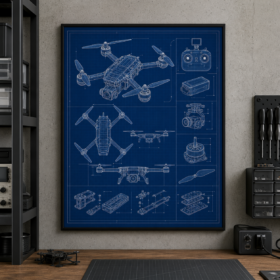 Quadcopter Drone Blueprint Framed Print - Workshop Wall Art