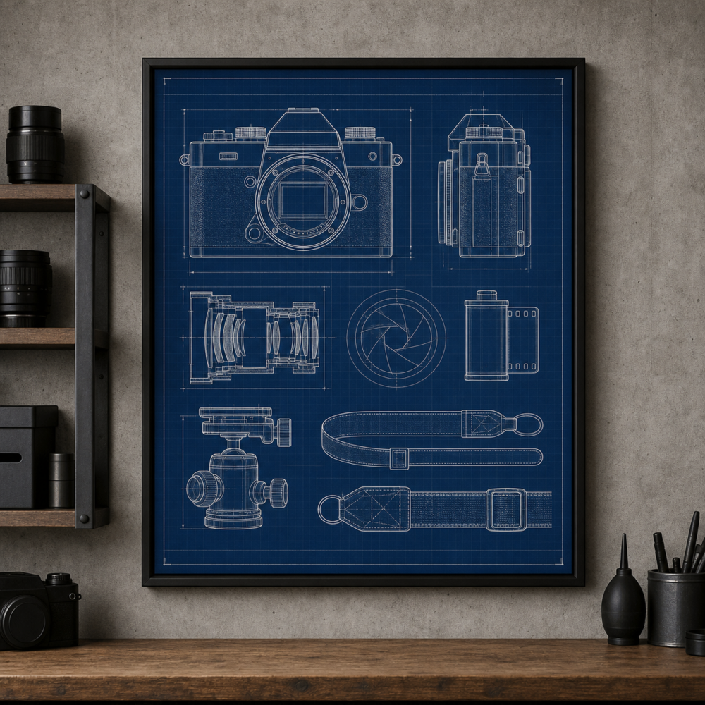 Camera Kit Blueprint Framed Print - Workshop Wall Art product image