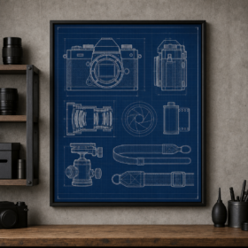 Camera Kit Blueprint Framed Print - Workshop Wall Art