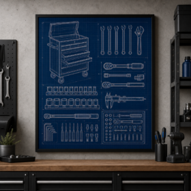 Mechanic Tool Chest Blueprint Framed Print - Garage Wall Art