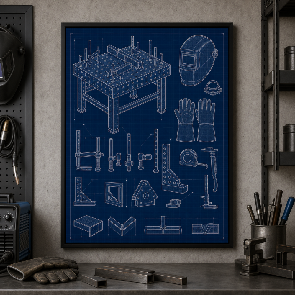 Welding Bench Blueprint Framed Print - Workshop Wall Art product image