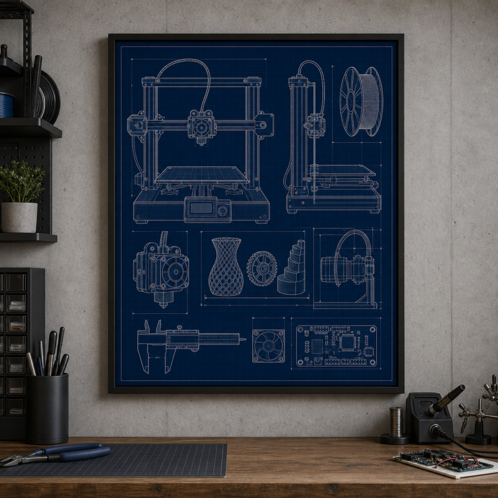 3D Printer Maker Blueprint Framed Print - Workshop Wall Art product image