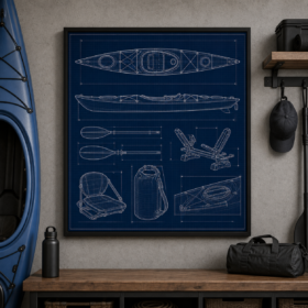 Kayak Paddle Blueprint Framed Print - Workshop Wall Art