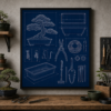 Bonsai Workbench Blueprint Framed Print - Workshop Wall Art product image