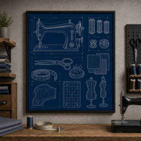 Sewing Machine Blueprint Framed Print - Studio Wall Art