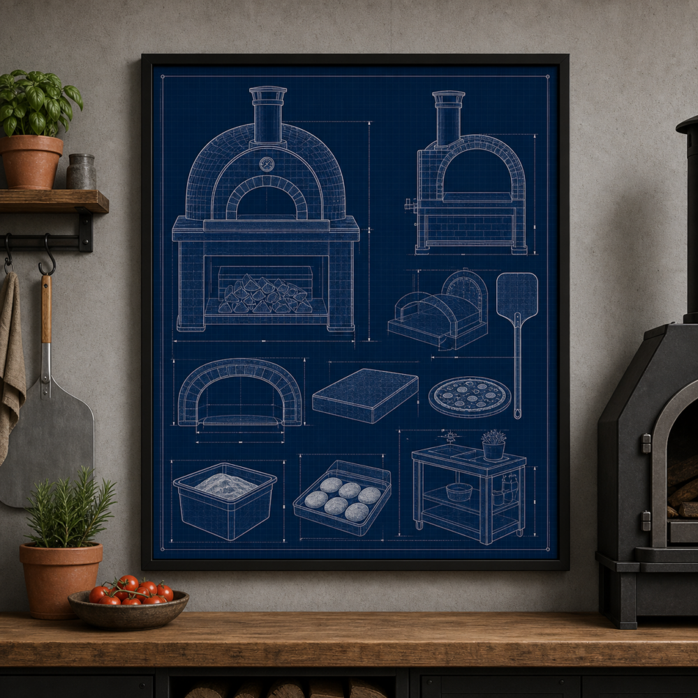 Pizza Oven Blueprint Framed Print - Workshop Wall Art product image