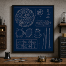 Watchmaker Bench Blueprint Framed Print - Workshop Wall Art