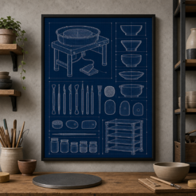 Pottery Studio Blueprint Framed Print - Studio Wall Art